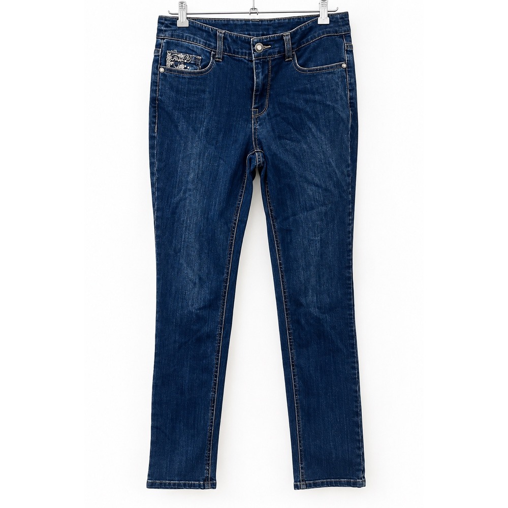 Christopher & Banks Womens 6 Dark Wash 90s Y2K Embroidered Slim Straight Jeans